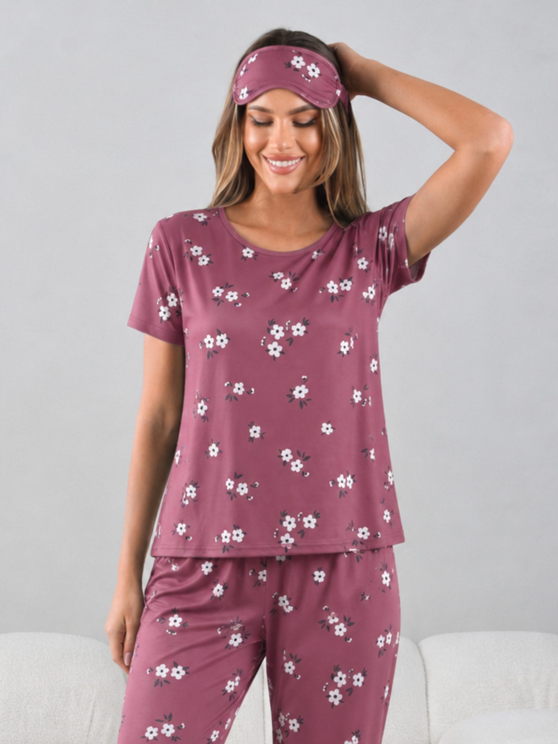 Pyjama Damen-Schlafanzug-Set mit Blumenmuster – Bequeme Nachtwäsche