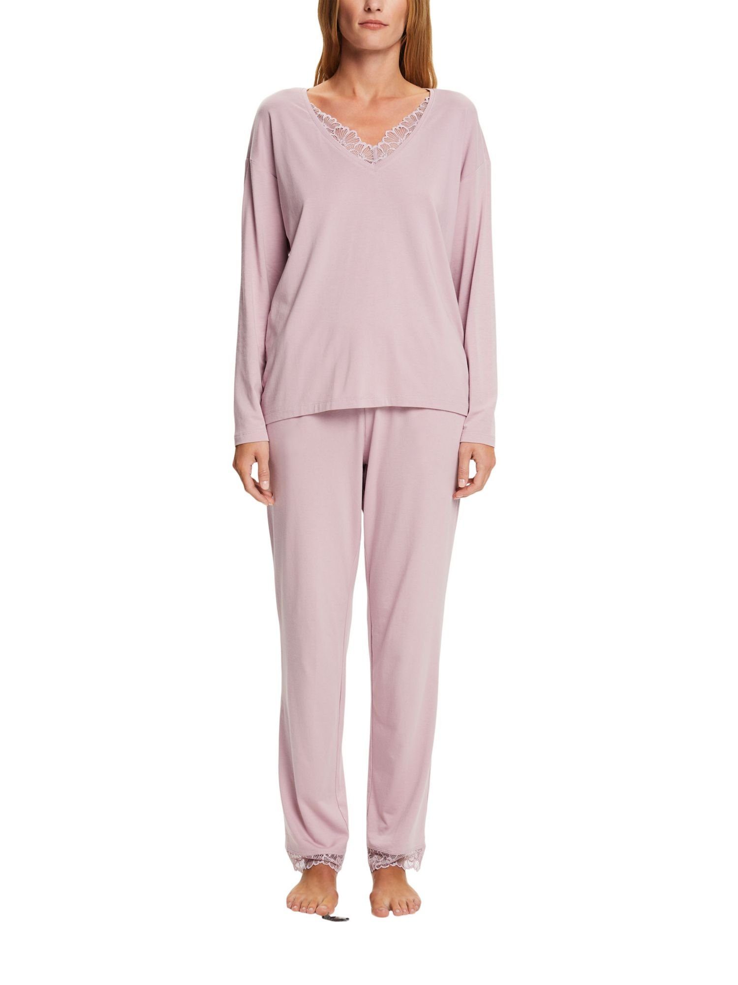 PINK Esprit Jersey-Pyjama mit Spitzendetails Pyjama LIGHT