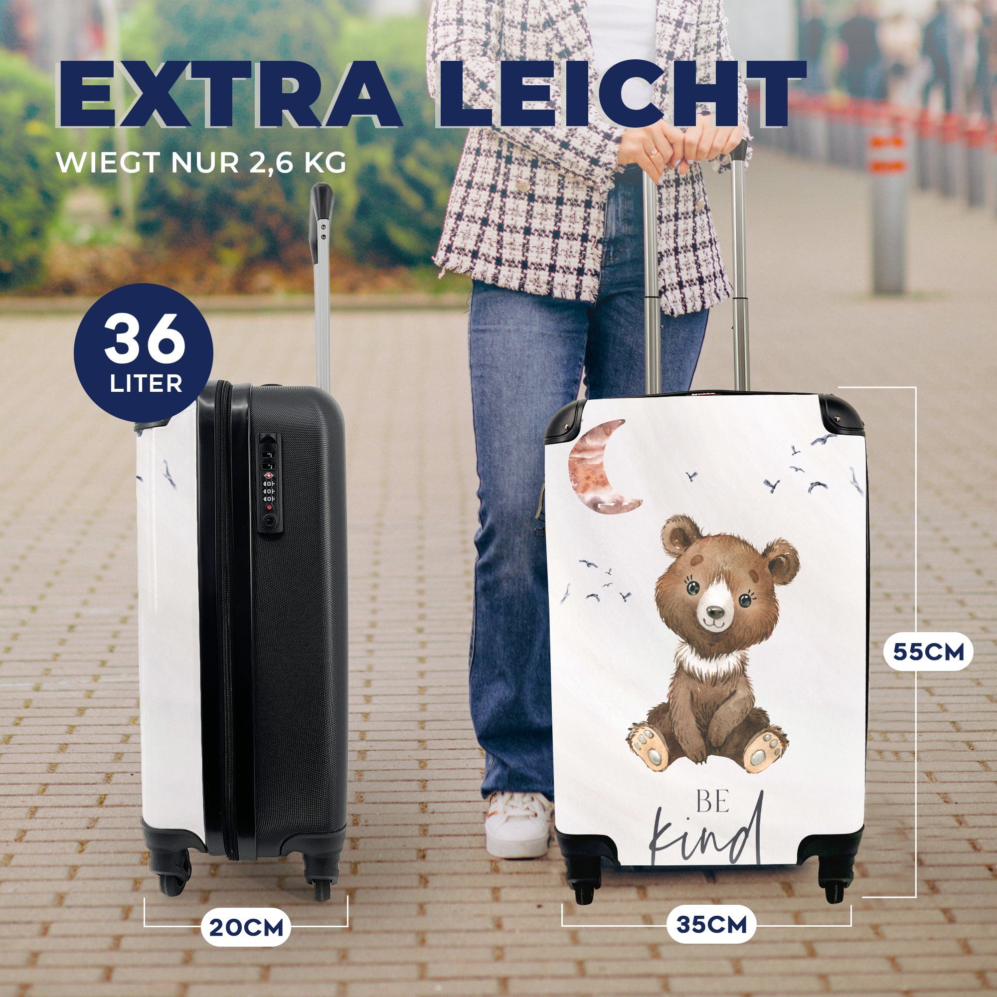 für MuchoWow 4 rollen, Teddybär - sein Kinder - mit Reisekoffer Ferien, Sprichwörter Handgepäckkoffer Trolley, Kind - Rollen, - Reisetasche Aquarell, Handgepäck