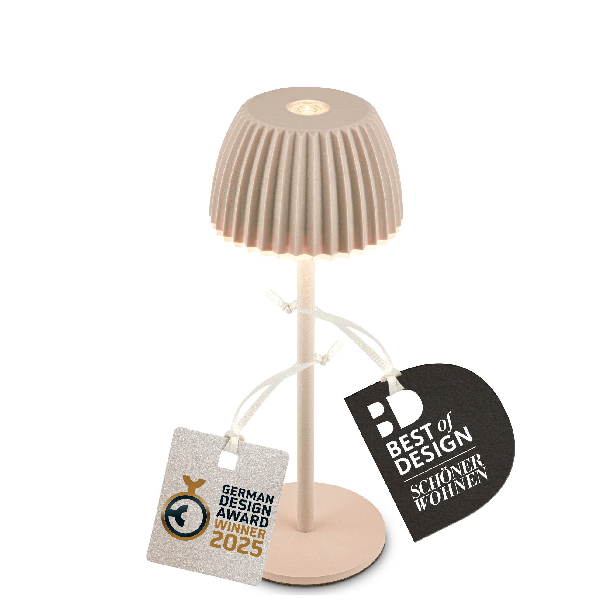 Briloner Leuchten LED Tischleuchte Riffle Tischlampe kabellos Akku USB-C dimmbar Design Award, LED fest integriert, 2700K- Extra-Warmweiß, Akku tauschbar, Indoor/Outdoor, Balkon, Wohnzimmer, Esszimmer