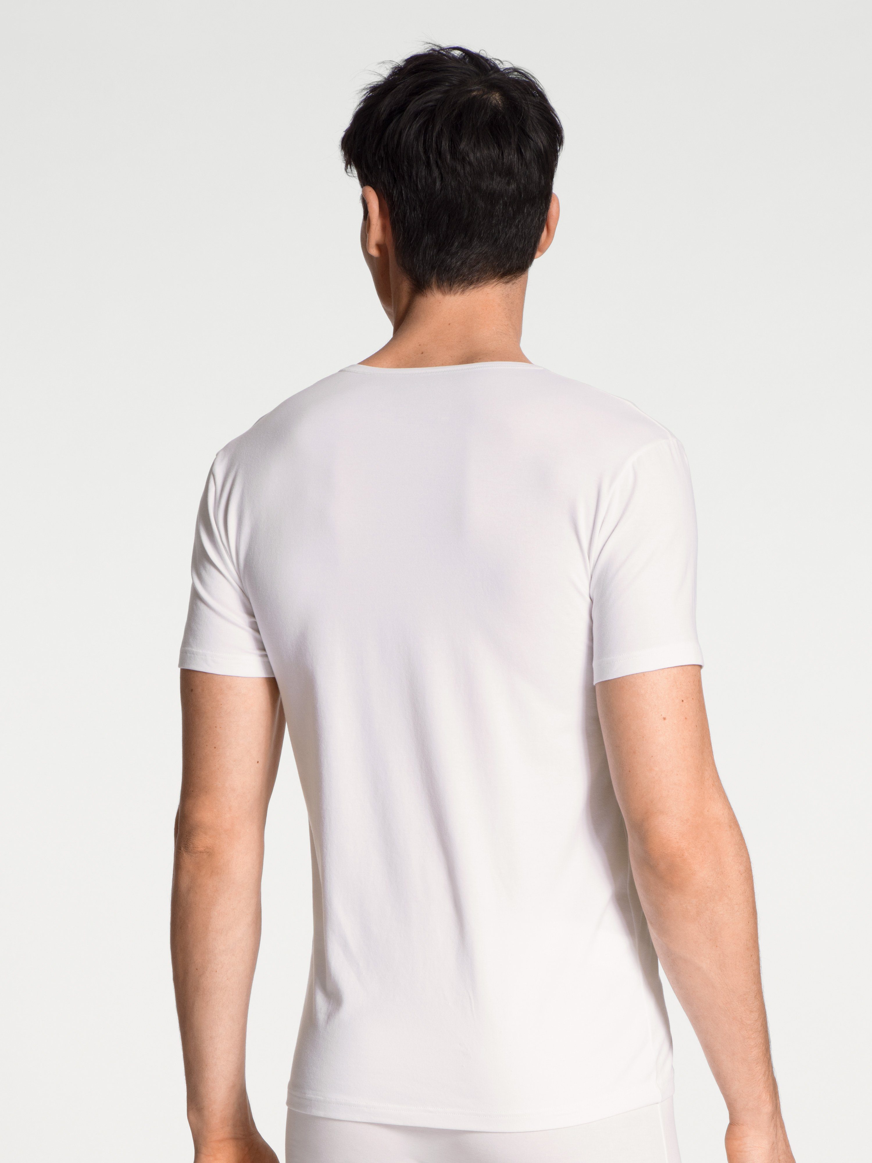 Cotton T-Shirt mit Code perfekter CALIDA V-Ausschnitt und weiss Passform