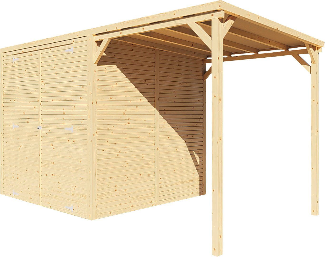 KONIFERA Gartenhaus Beno 3 PLUS Fineline Flachdach, BxT: 373x211 cm, mit Anbaudach
