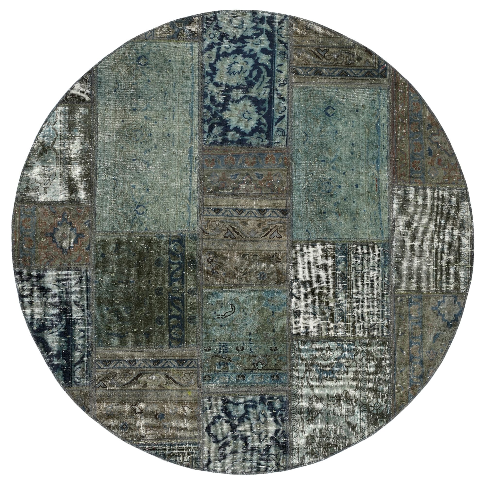 Wohnando Teppich MY-RUG Vintage Patch Work Floral & Ornamentiert 150x150cm, Rund, Höhe: 10 mm, Handgeknüpfter Teppich,Handgesponnene Wolle, mit Naturfarben gegärbt