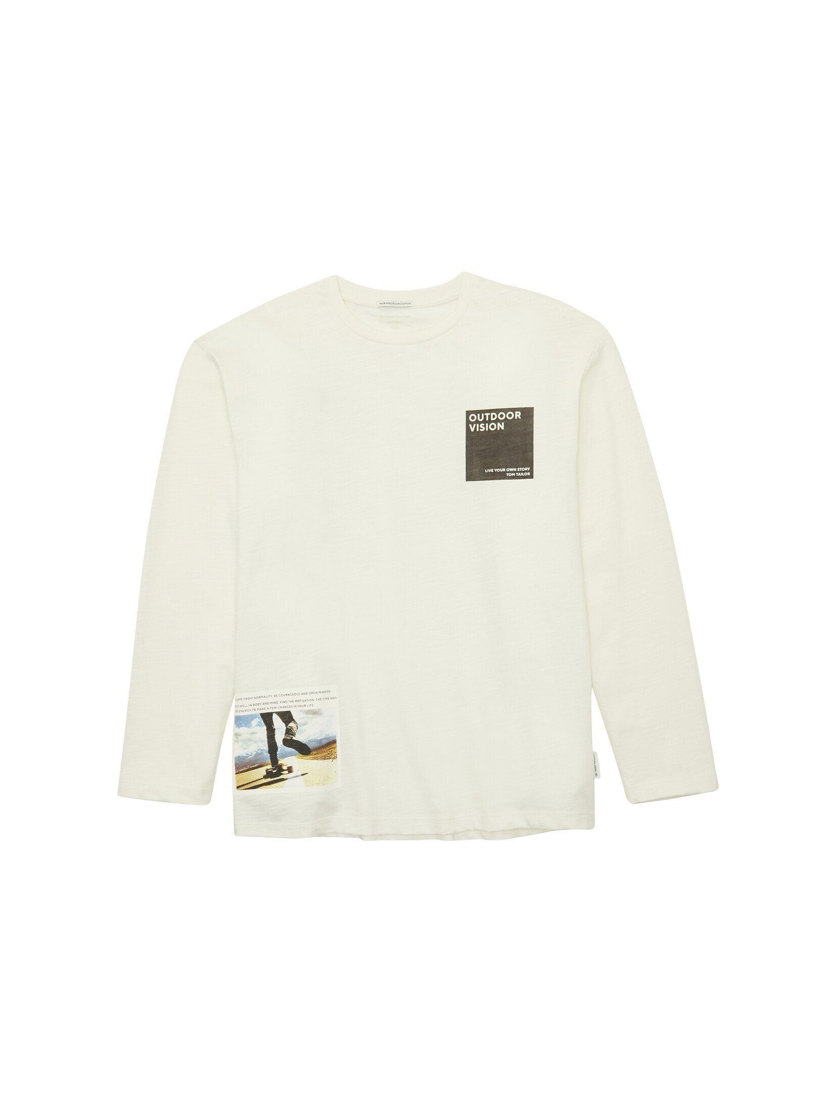 TOM TAILOR T-Shirt Oversize Langarmshirt mit Print Wool White