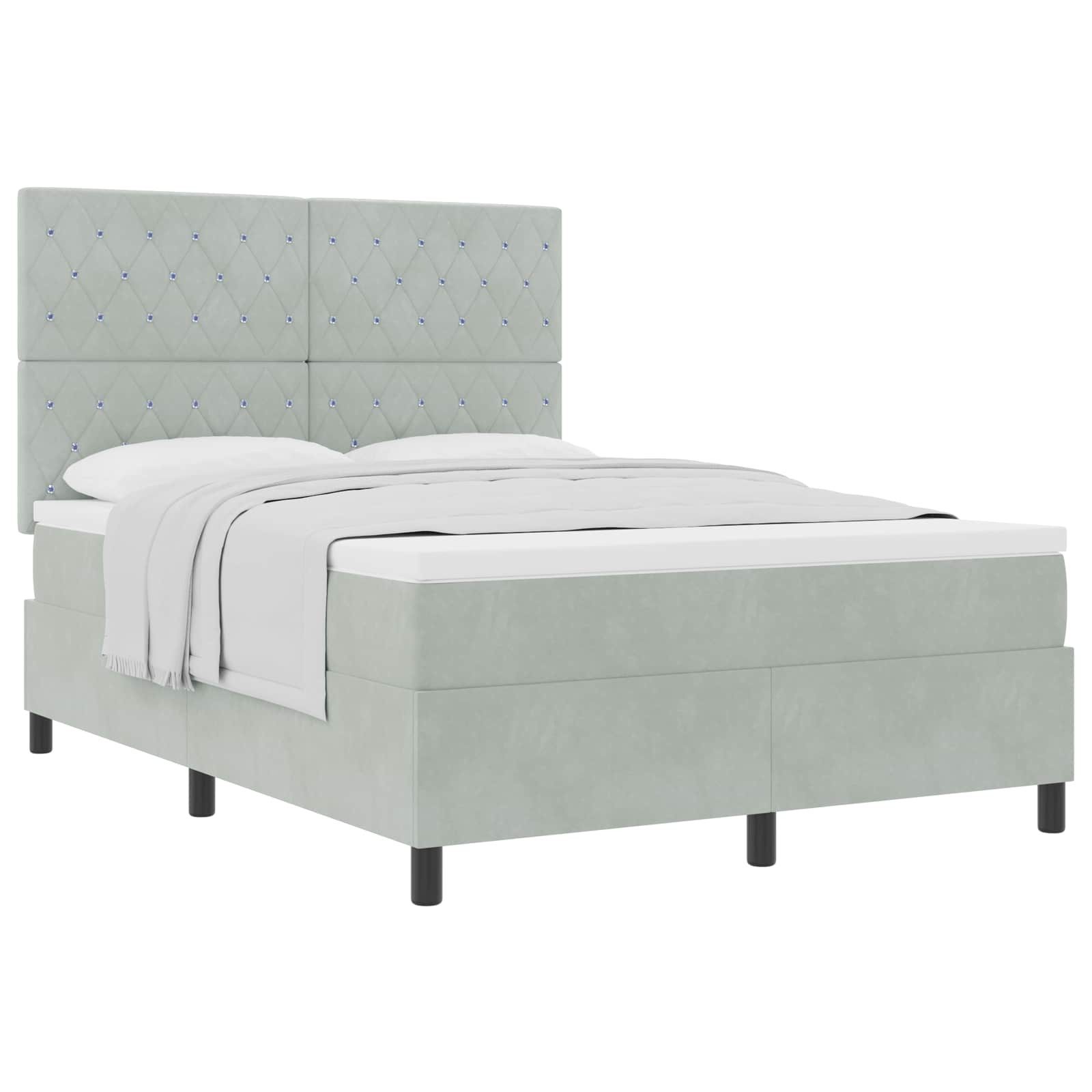 Bett Boxspringbett mit Matratze Hellgrau 140 x 190 cm Samt