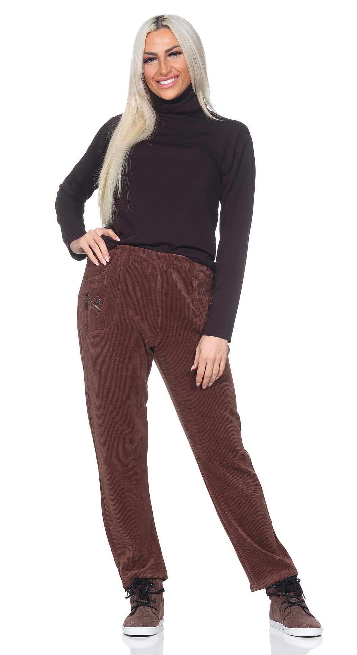 Cherry Berry Cordhose Damen Cordhose Kurzgröße Stoffhose bqueme Schlupfhose Übergangshose Kurzgröße, elastischer Bund, Unifarben