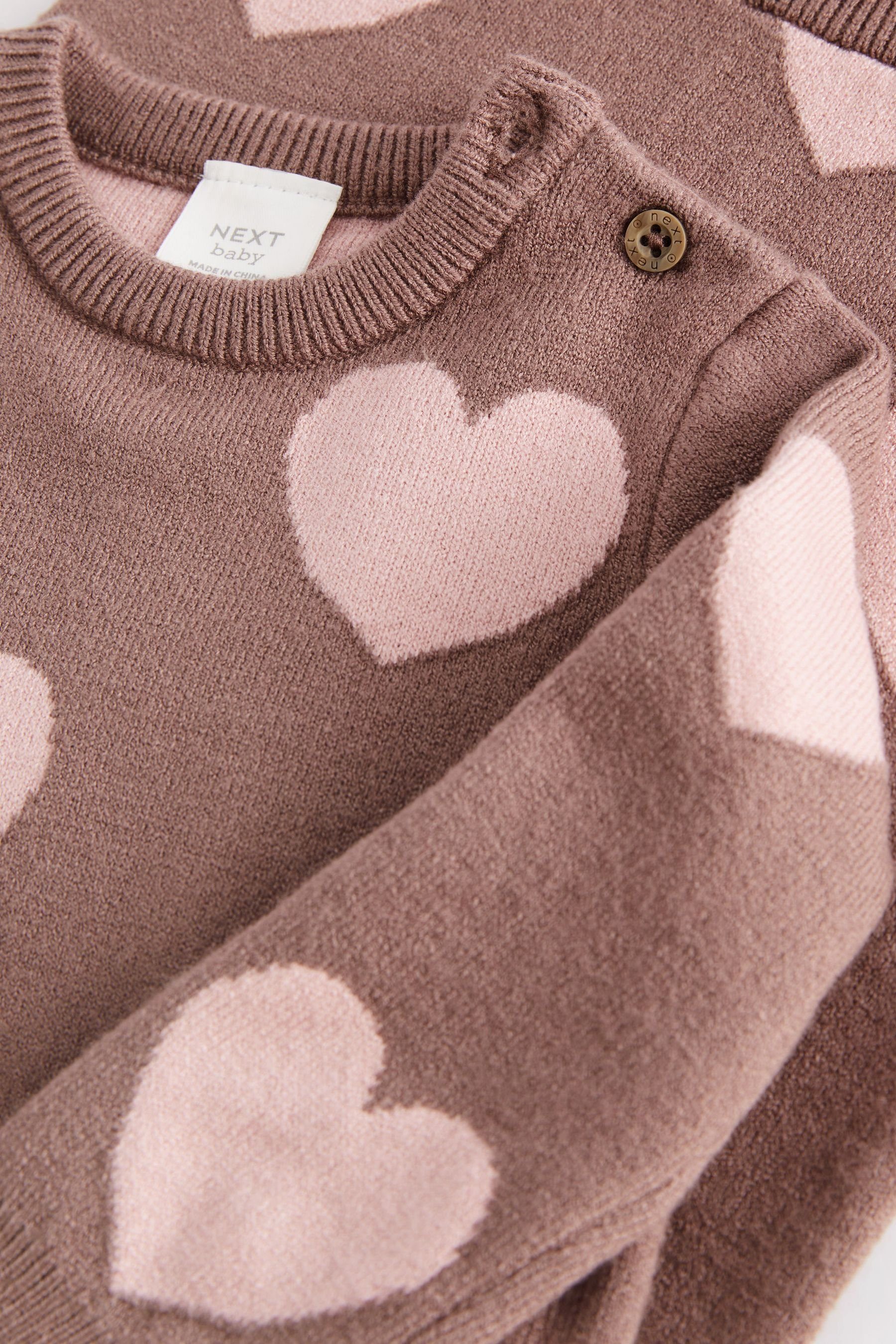 Next Strickpullover 2-teiliges Brown Heart Print (2-tlg) Chocolate Baby-Strickset