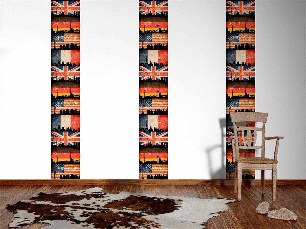 selbstklebend living Panel, Bordüre beige/rot/schwarz glatt, pop.up walls
