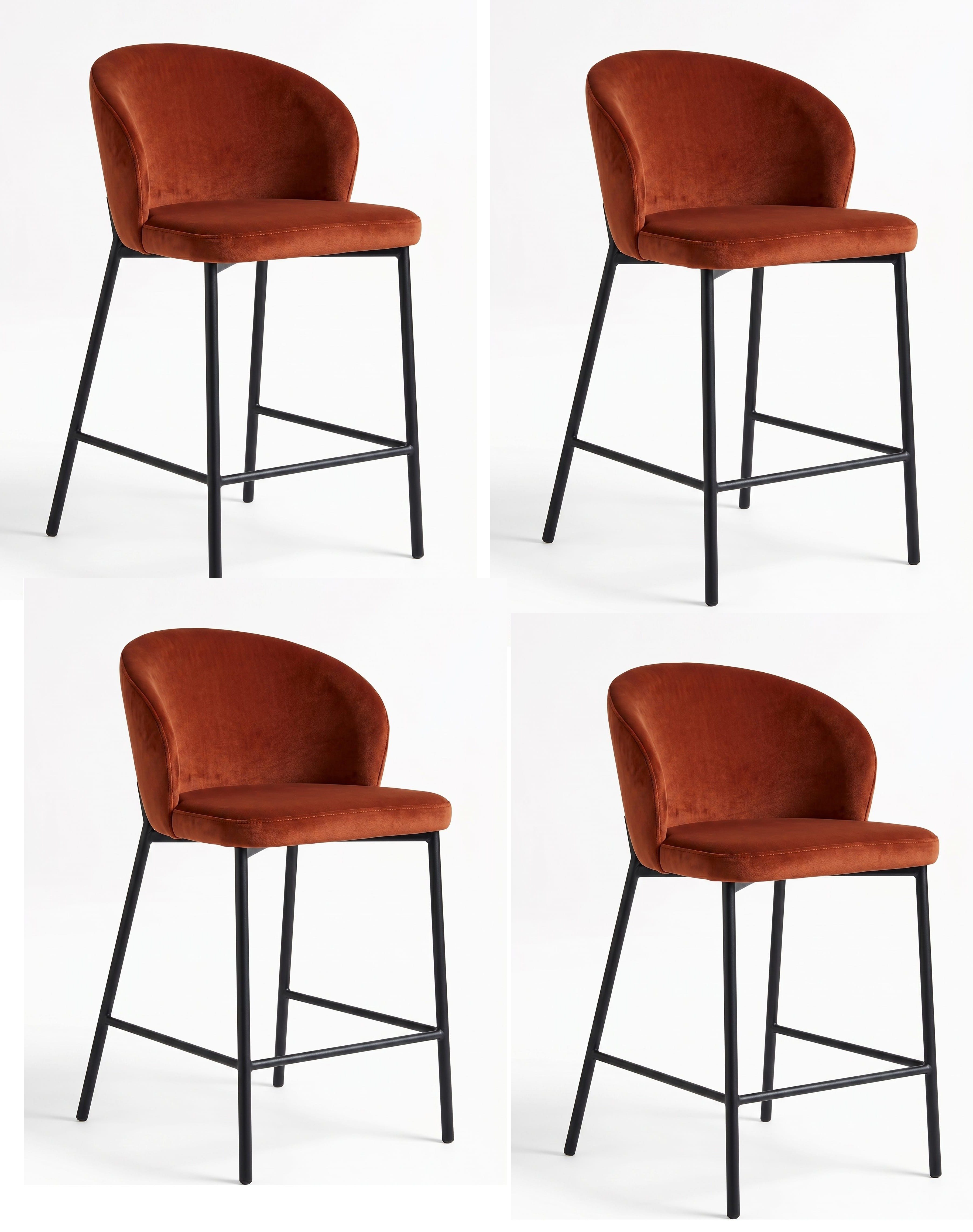 Xlmoebel Bargruppe Elegant Barstühle 4x Set Samt Tresenhocker Premium Küchenhocker Orange, (4-tlg., 4er-Set)
