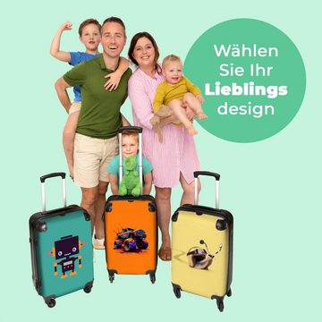 NoBoringSuitcases.com© Koffer Monstertruck - Neon - Farbe - Orange 67x43x25cm, 4 Rollen, Mittelgroßer Koffer für Jungen, Kinder Trolley