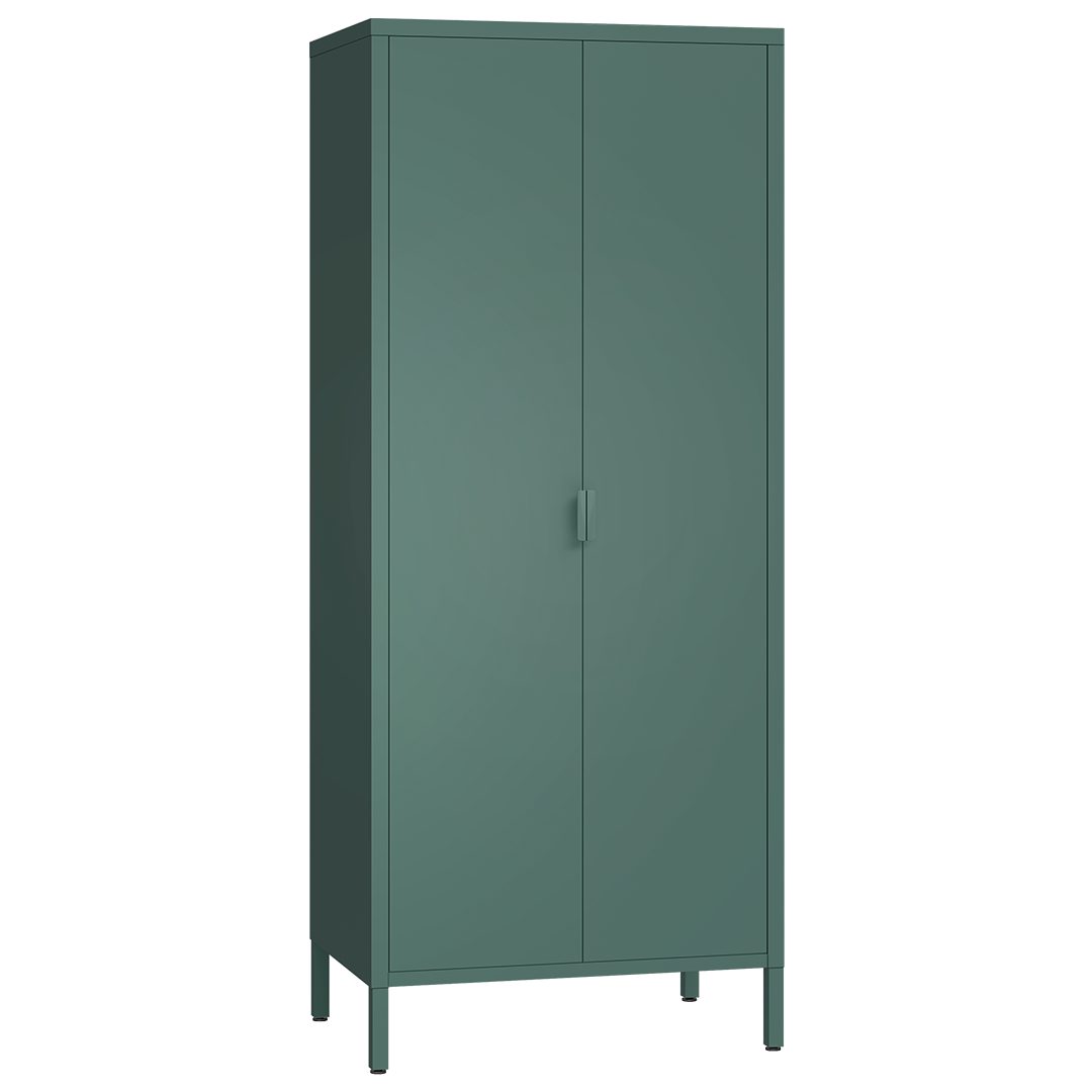 skølm Kleiderschrank Ituri aus Metall (Dunkelgrün) Metallschrank mit 6 Fächern & 2 Kleiderstangen, 170x80x45 cm