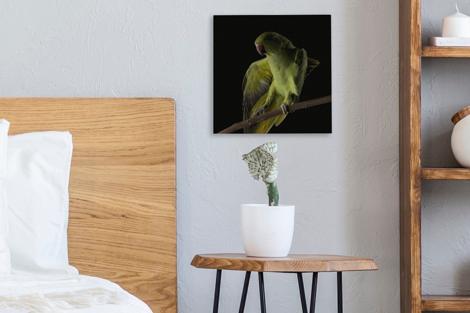 für Leinwandbild - Papagei OneMillionCanvasses® Zweig, - Bilder Vogel Schlafzimmer St), (1 Leinwand Wohnzimmer