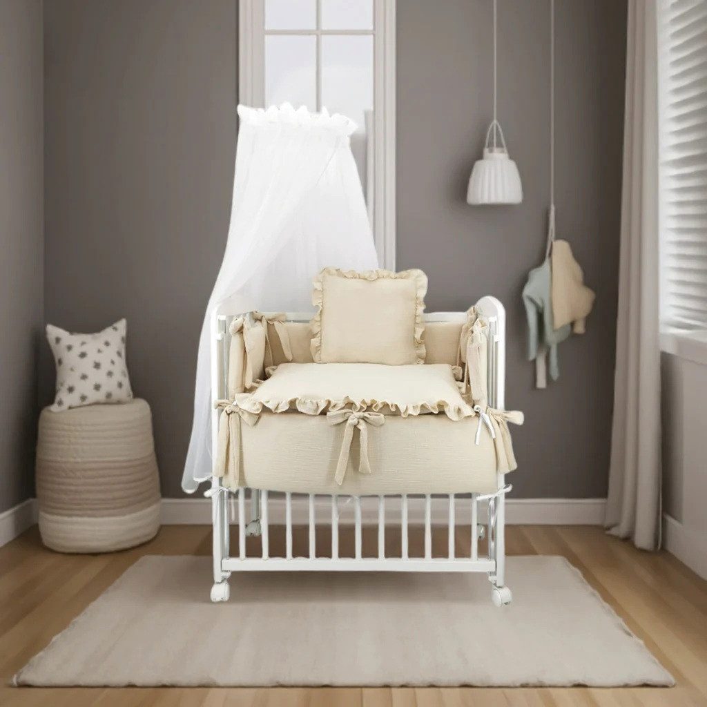Babyhafen Beistellbett Stubenwagen Musselin Beige Ecru Rosa Babybett Zustel günstig online kaufen