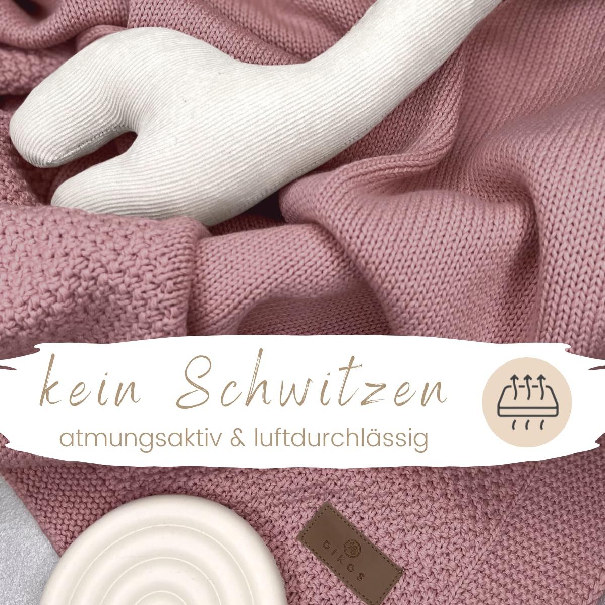 Babydecke DIKOS® Kuscheldecke Bordüre *100%* Bio Baumwolle, Geschenk zur Geburt, DIKOS, Strickdecke 75×100, Baby Erstausstattung Neugeborene, Babygeschenk – Bild 5 von 5