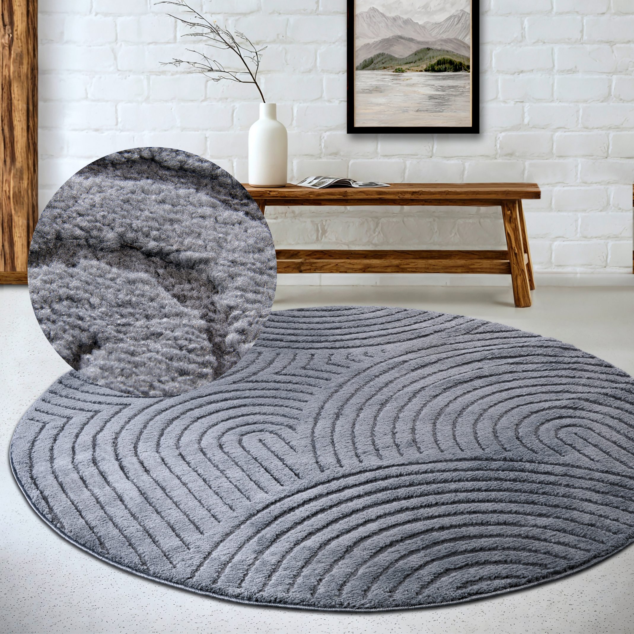 ELLE DECORATION Designteppich Cosy Panglao, auch als Rundteppich erhältlich, rund, Höhe: 14 mm, uni Kurzflor, Hoch Tief Struktur, modern, Skandi, Boho, Wohnzimmer
