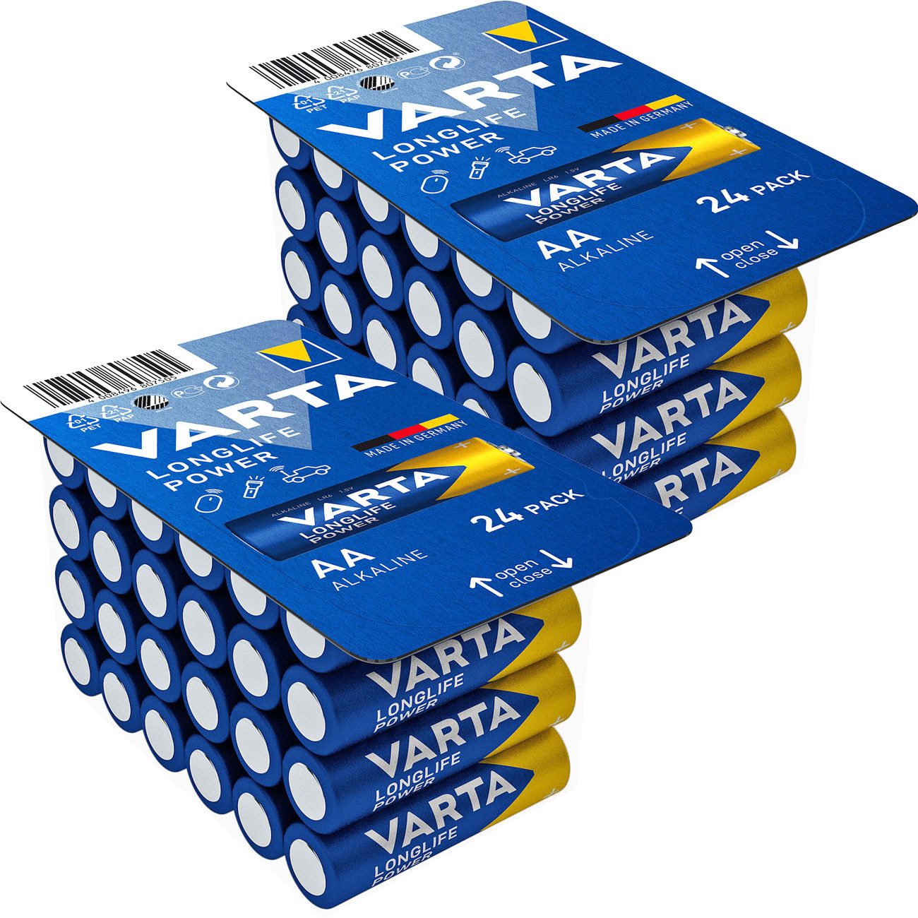 VARTA Varta AA Mignon Batterien: 10J lagerbar & Longlife Power Batterie, (48 St), für Fernbedienungen, Lampen & Spielzeug