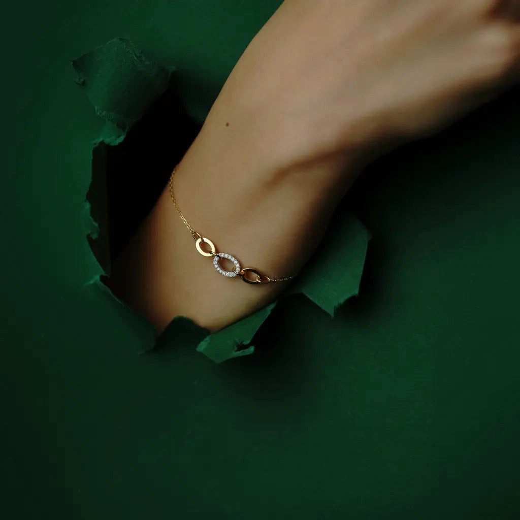 Suzan Gold Charm-Armband 375 Echtgold Linkora Zirkonia-Verbindung