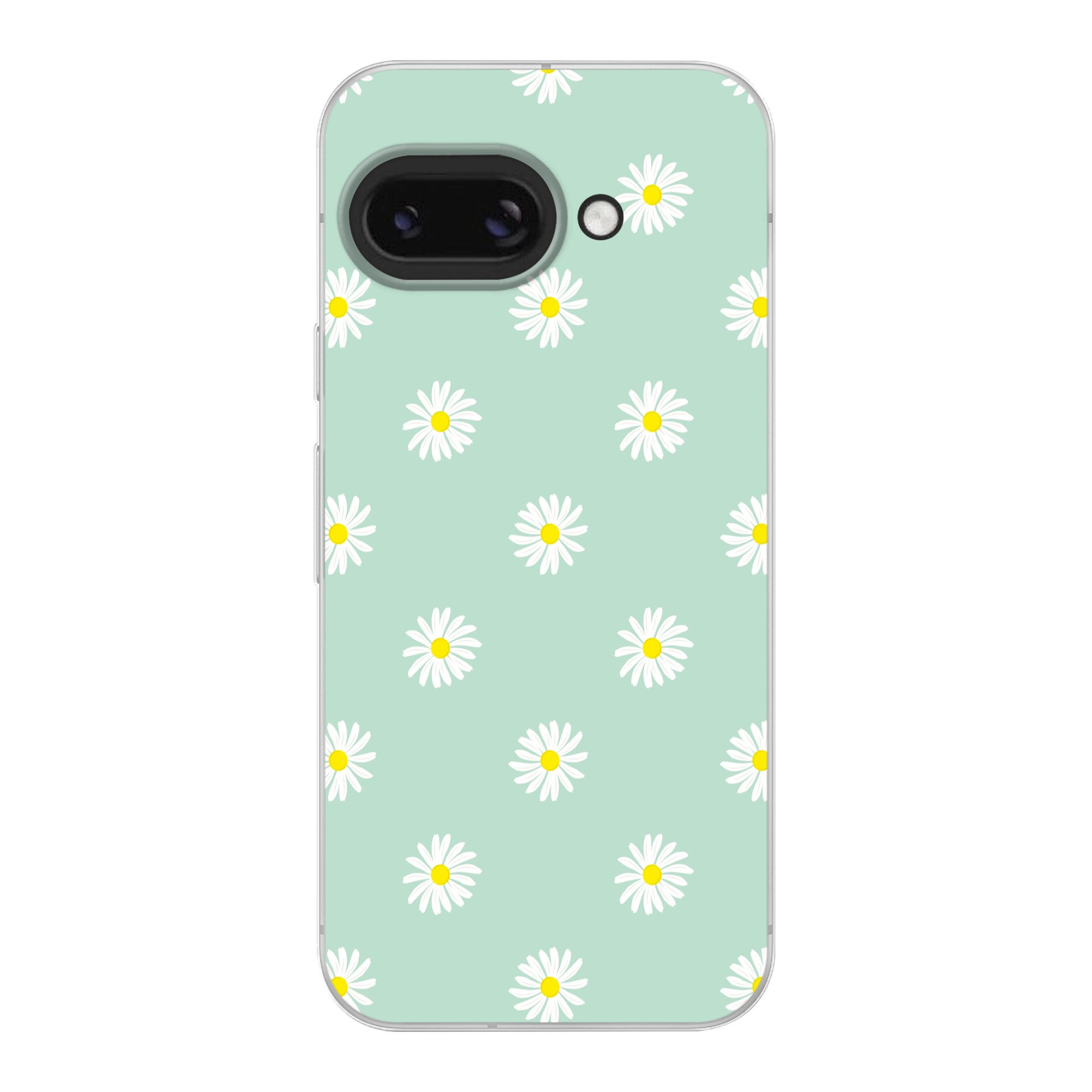 MuchoWow Handyhülle für Google Pixel 9A Gänseblümchen - Pastell - Weiß - Grün - Florales M, Phone Case, Silikon, Schutzhülle Dünn