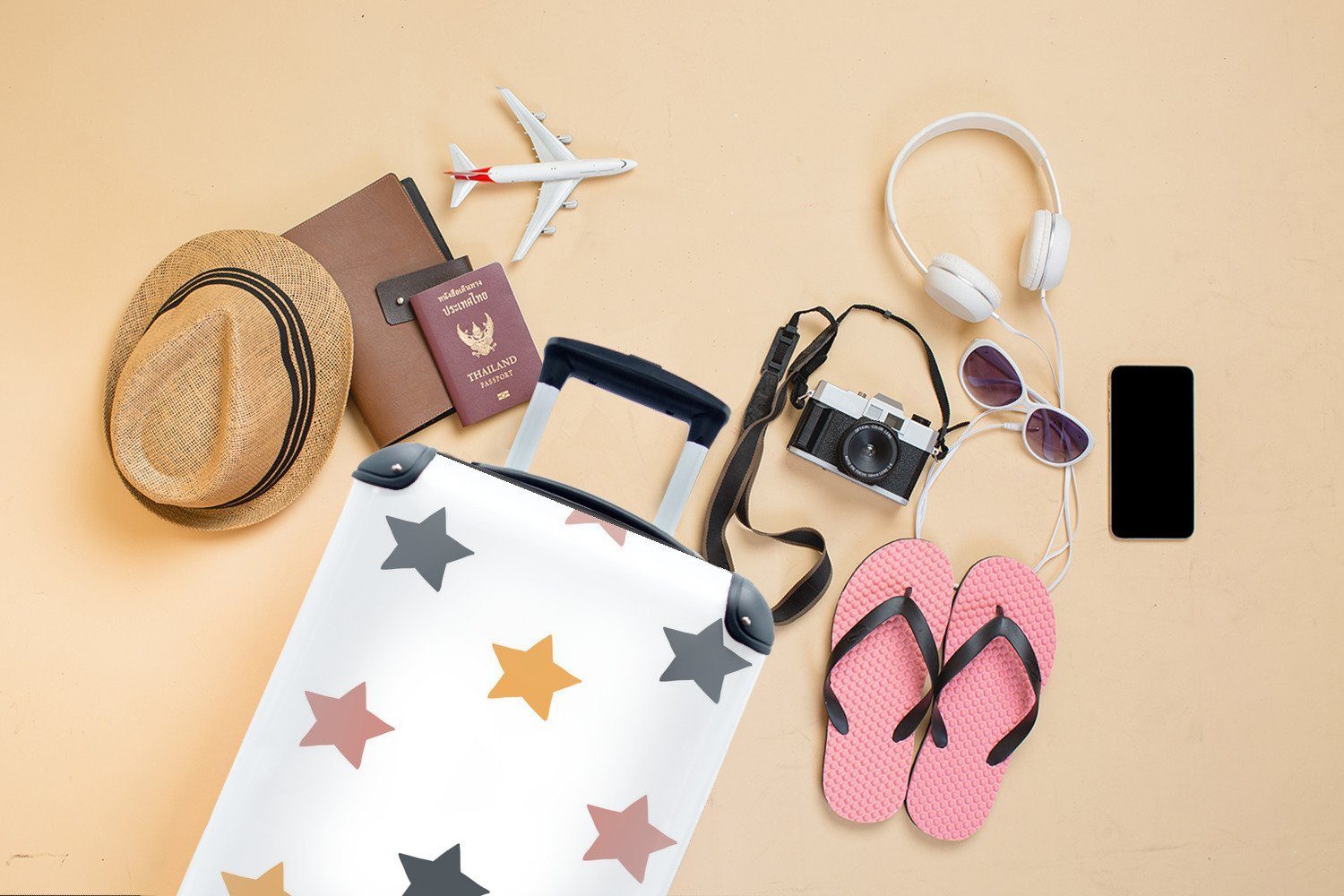 Rollen, Reisetasche Reisekoffer Handgepäck Muster, für mit 4 - - Ferien, MuchoWow Handgepäckkoffer Sterne Kinder rollen, Trolley,