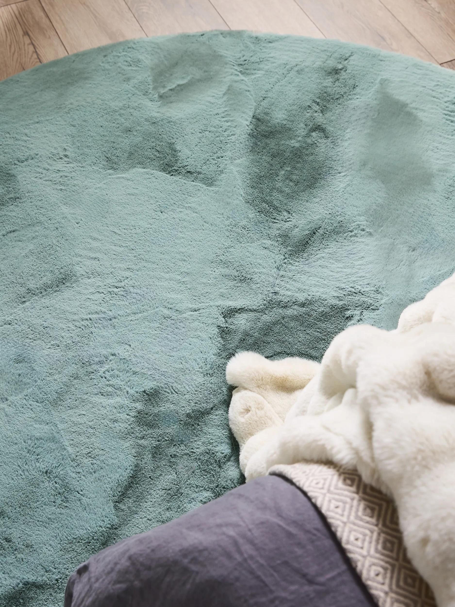 benuta Fellteppich Dave, rund, Höhe: 21 mm, Teppich Wohnzimmer, Schlafzimmer, Esszimmer, Flur, Kunstfaser, Cozy