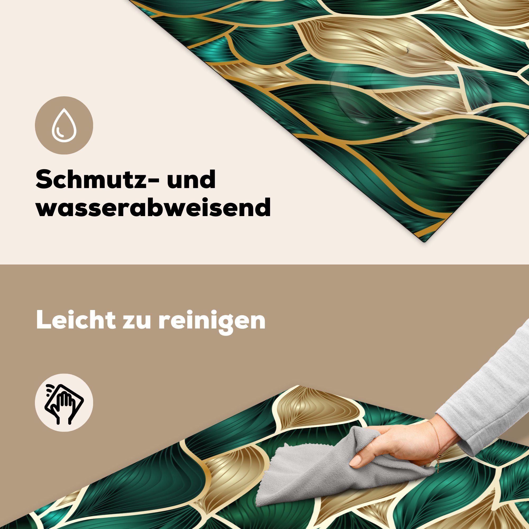 und Vinyl, (1 mit tlg), Grün, küche Arbeitsplatte Herdblende-/Abdeckplatte Abstrakter Ceranfeldabdeckung, cm, Gold Hintergrund für MuchoWow 78x78