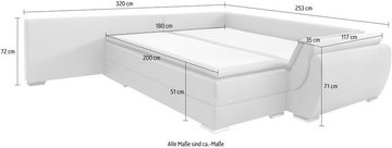 INOSIGN Ecksofa Göteborg, mit Boxspring-Bettfunktion und Bettkasten, Dauerschlaffunktion, Topper