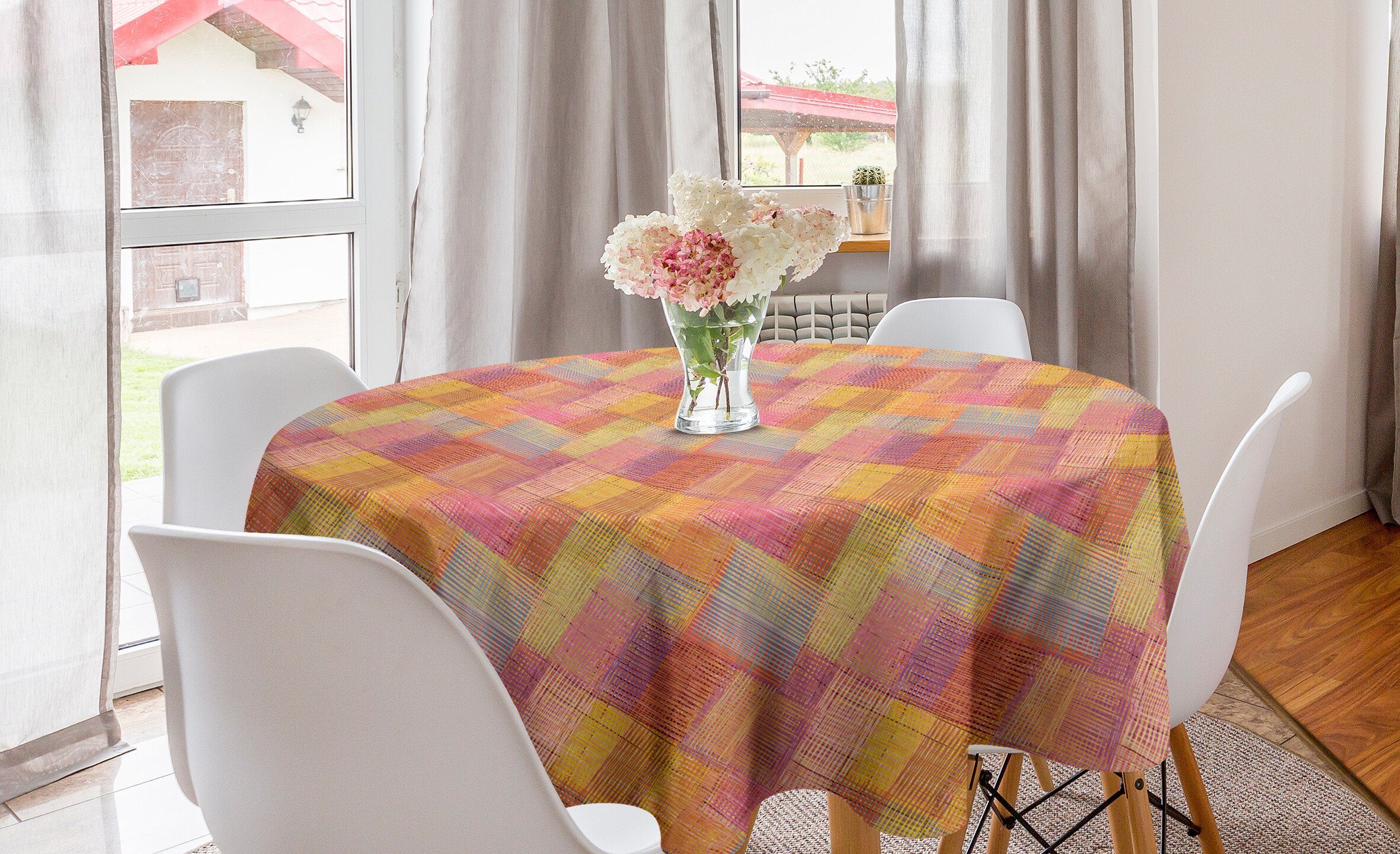 Abakuhaus Tischdecke Kreis Tischdecke Abdeckung für Esszimmer Küche Dekoration, Gelb und Lila Grunge Diagonal