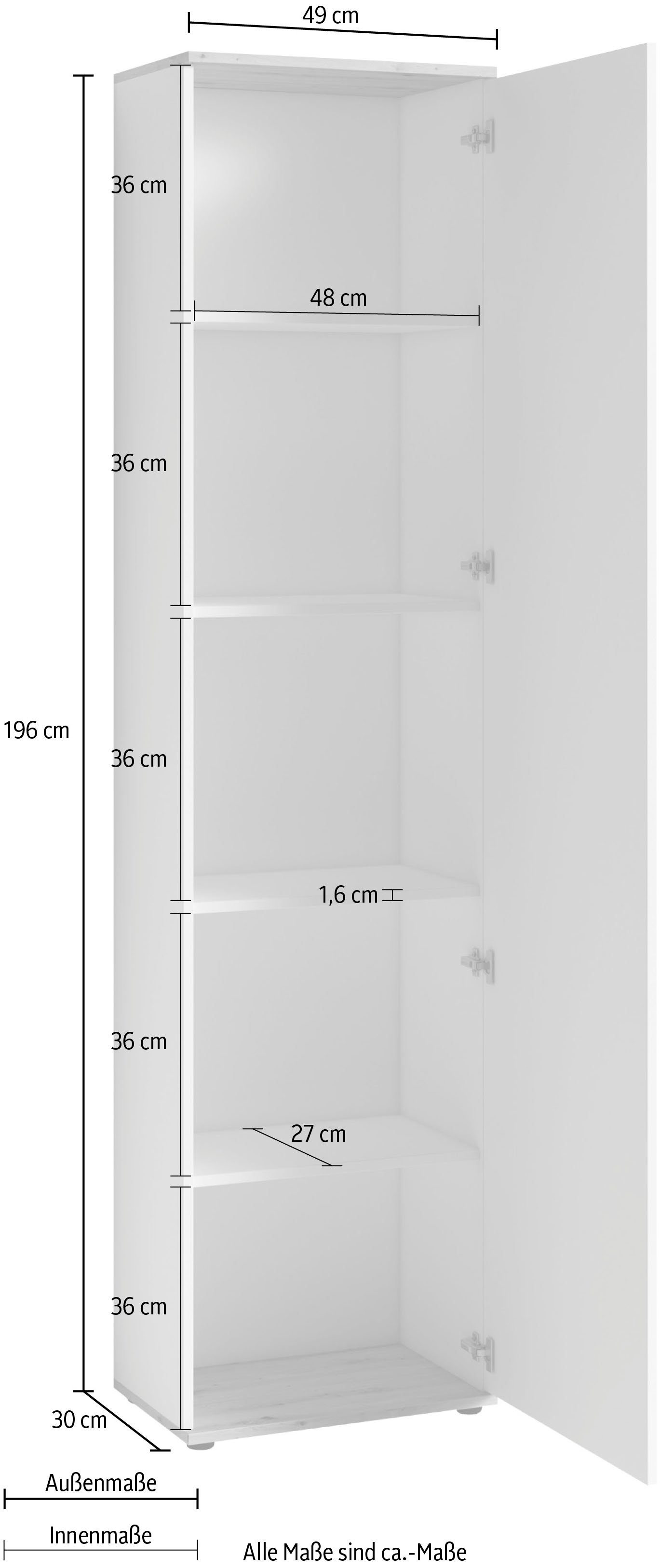 Breite mit großem Artisan byLIVING Eiche/Weiß 49 Garderobenschrank cm Spiegel, Jakob