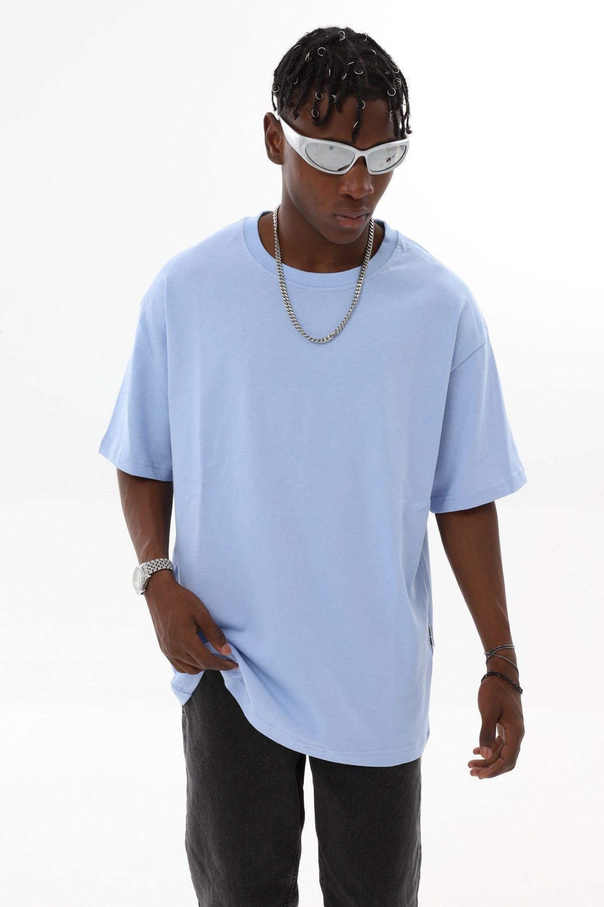 OSSY HOMER T-Shirt Basic Oversized T-Shirt mit Rundhals-Ausschnitt (1-tlg) aus Baumwolle, mit Rundhalsausschnitt