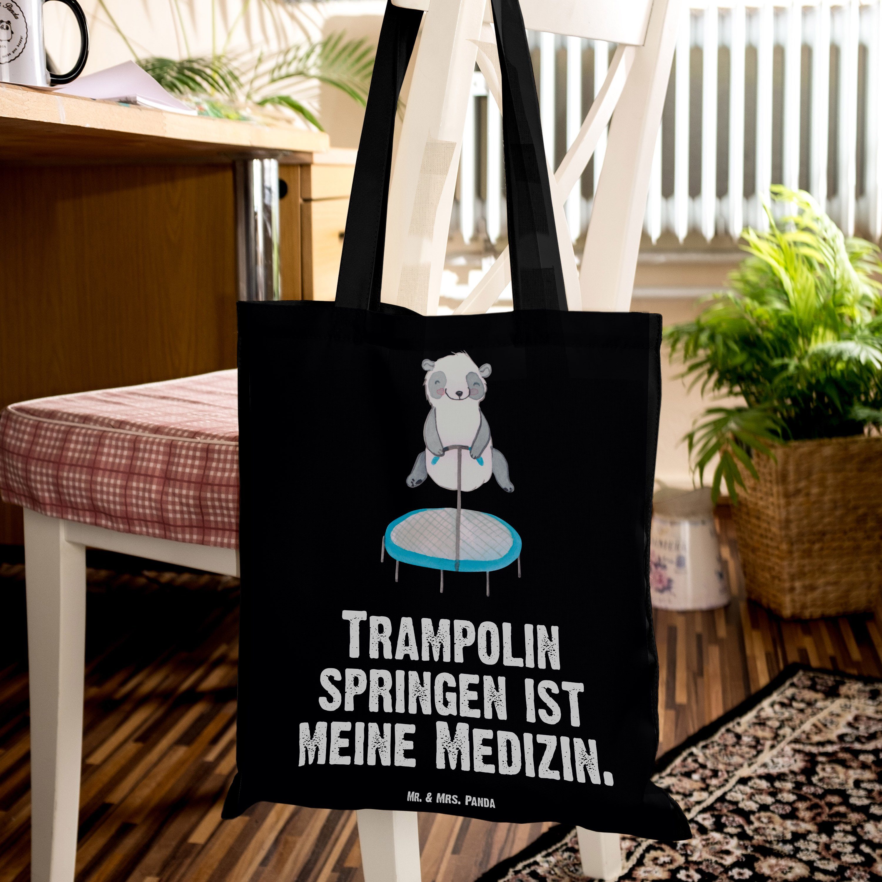 Mr. & Mrs. Stoffb Schwarz Beutel, - Tragetasche Panda (1-tlg) Trampolin - Geschenk, Panda Medizin springen