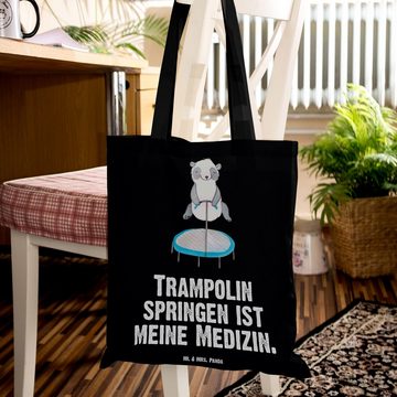 Mr. & Mrs. Panda Tragetasche Panda Trampolin springen - Schwarz - Geschenk, Beutel, Stoffbeutel, T (1-tlg), Design-Highlight