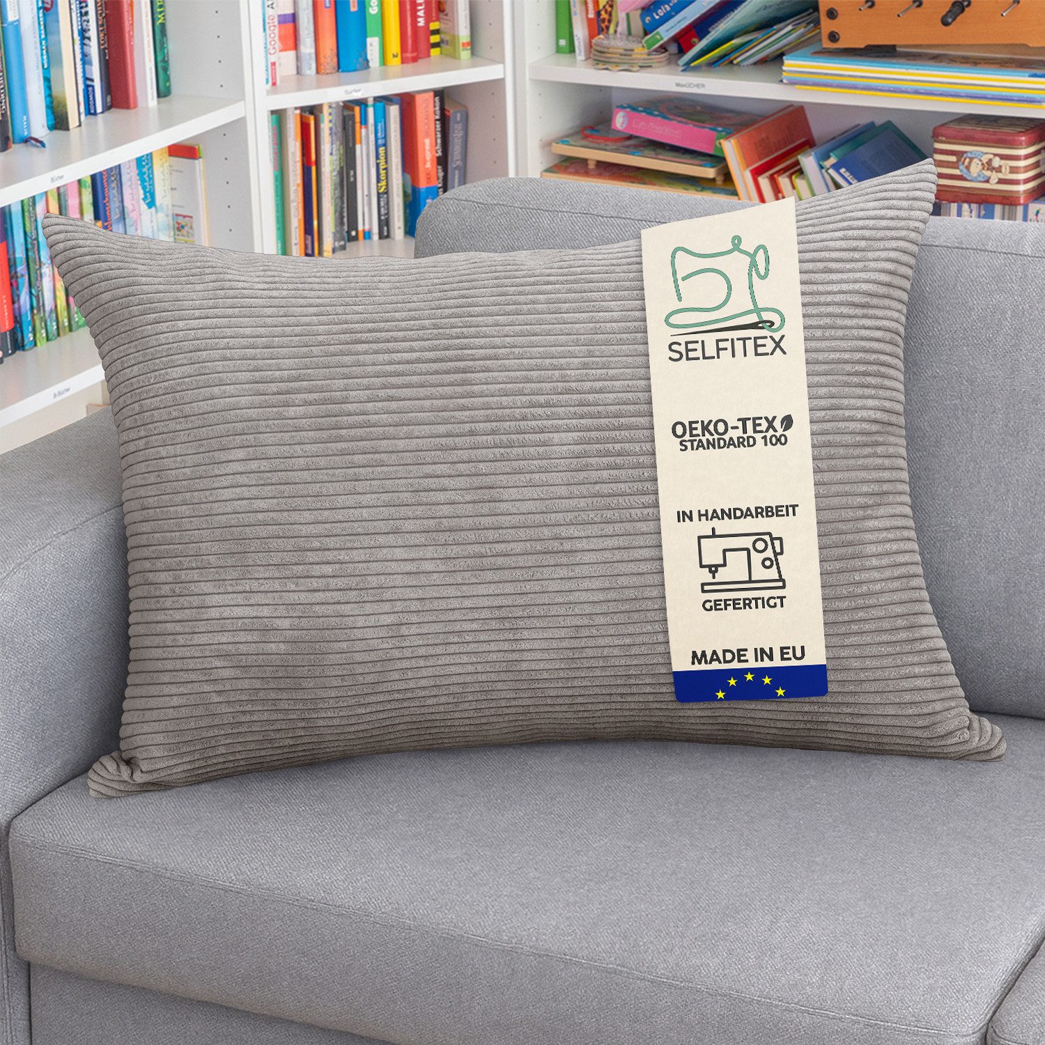 Selfitex Dekokissen Breitcord 60x80 inkl. Füllkissen, weicher Cord Stoff, 1x Kissenbezug & 1x Kissenfüllung, Sofakissen, Zierkissen