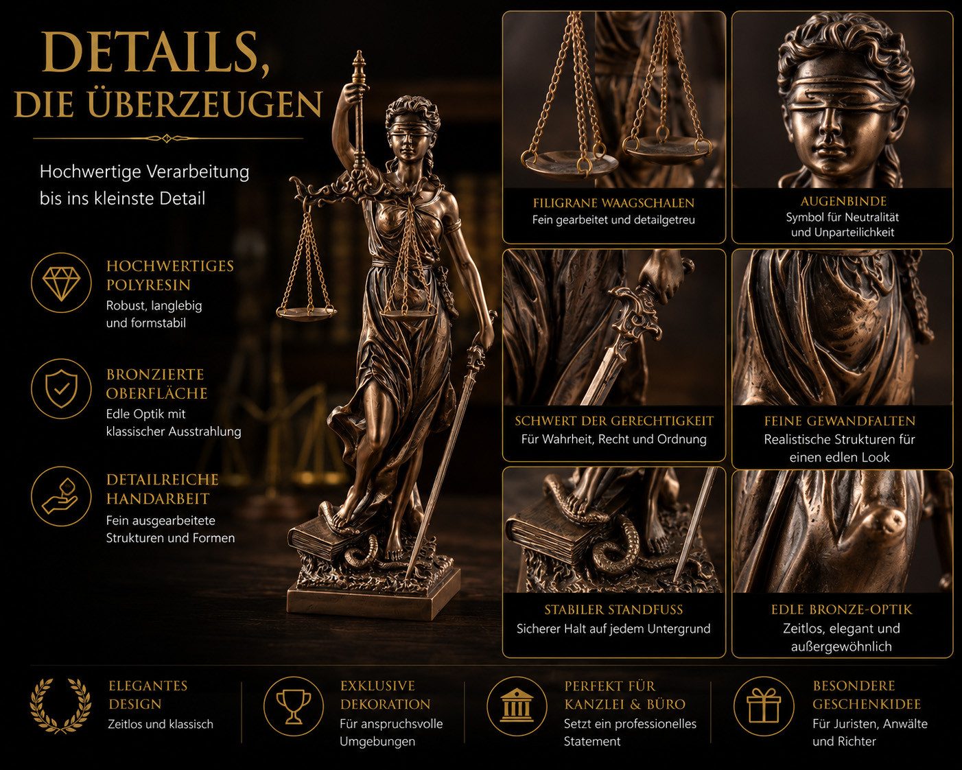 Nemesis Now Dekofigur Justitia Figur bronziert Skulptur römische Götter 33 cm by Veronese