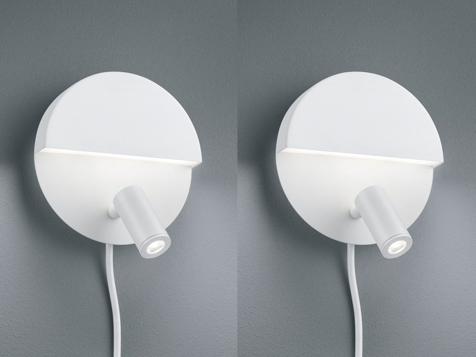 TRIO Leuchten LED Wandleuchte, getrennt schaltbar, LED fest integriert, Warmweiß, 2er Set Nachttisch-lampe Wand innen, mit Schalter & Stecker Ø 16cm