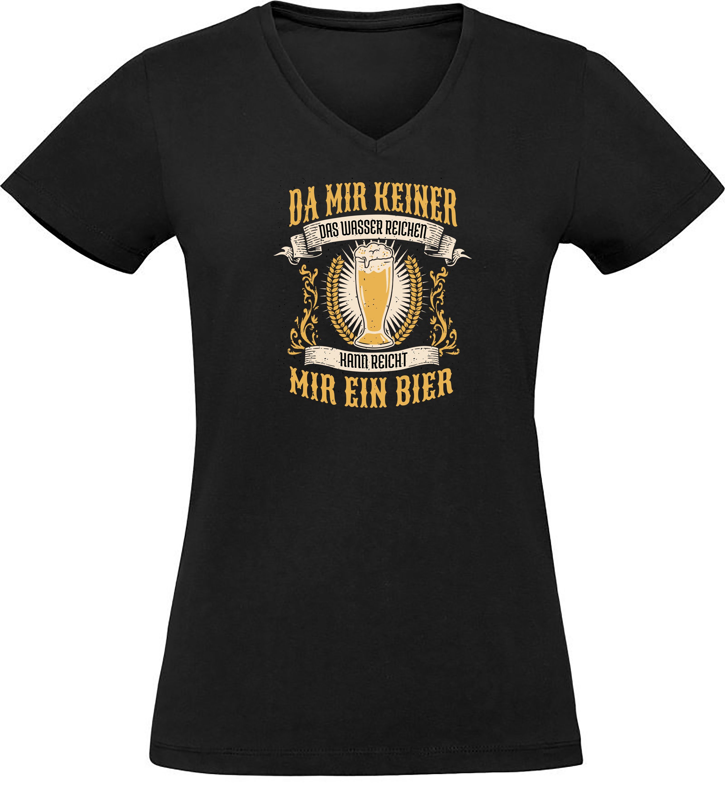 Shirt Oktoberfest Fit, Damen Reicht i308 ein T-Shirt MyDesign24 - Slim mir T-Shirt schwarz Print Bier V-Ausschnitt