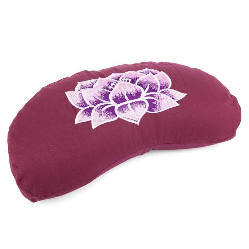 bodhi Halbmond-Kissen Meditationskissen YOGI MOND ECO, mit Stickerei: Lotus Blüte aubergine