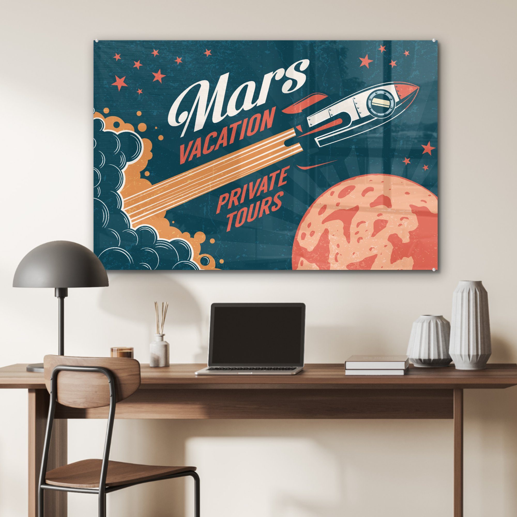 Rakete Mars-Urlaub Acrylglasbild - MuchoWow & St), Schlafzimmer Touren Wohnzimmer Raumfahrt, Vintage - (1 Acrylglasbilder - Urlaub - private