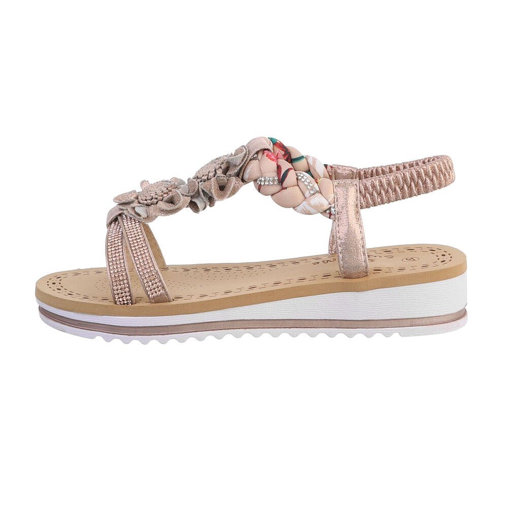 Ital-Design Damen Freizeit Riemchensandalette Keilabsatz/Wedge Keilsandaletten in Roségold