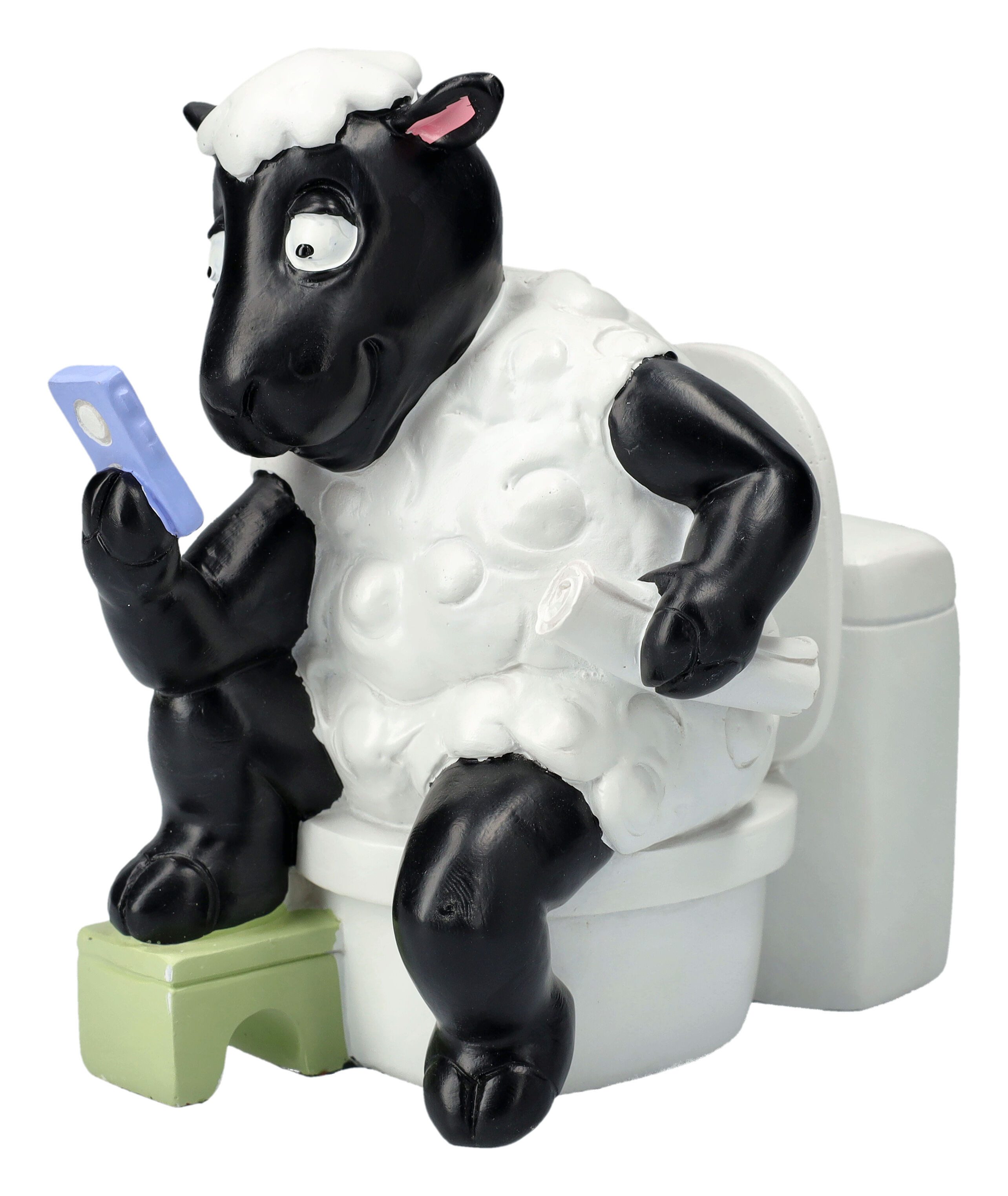 Figuren Shop GmbH Tierfigur Lustige Schaf Figur - Handyzeit am Klo - Tierfigur Dekoration Toilette