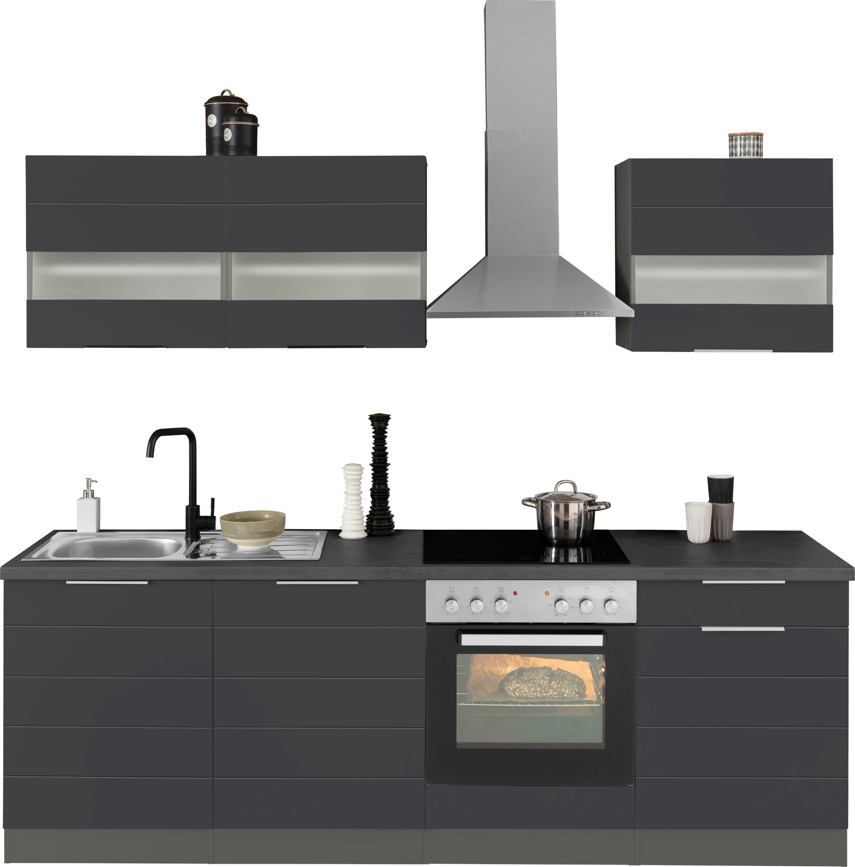 KOCHSTATION Küche KS-Luhe, 240 cm breit, wahlweise mit oder ohne E-Geräten, gefräste MDF-Fronten