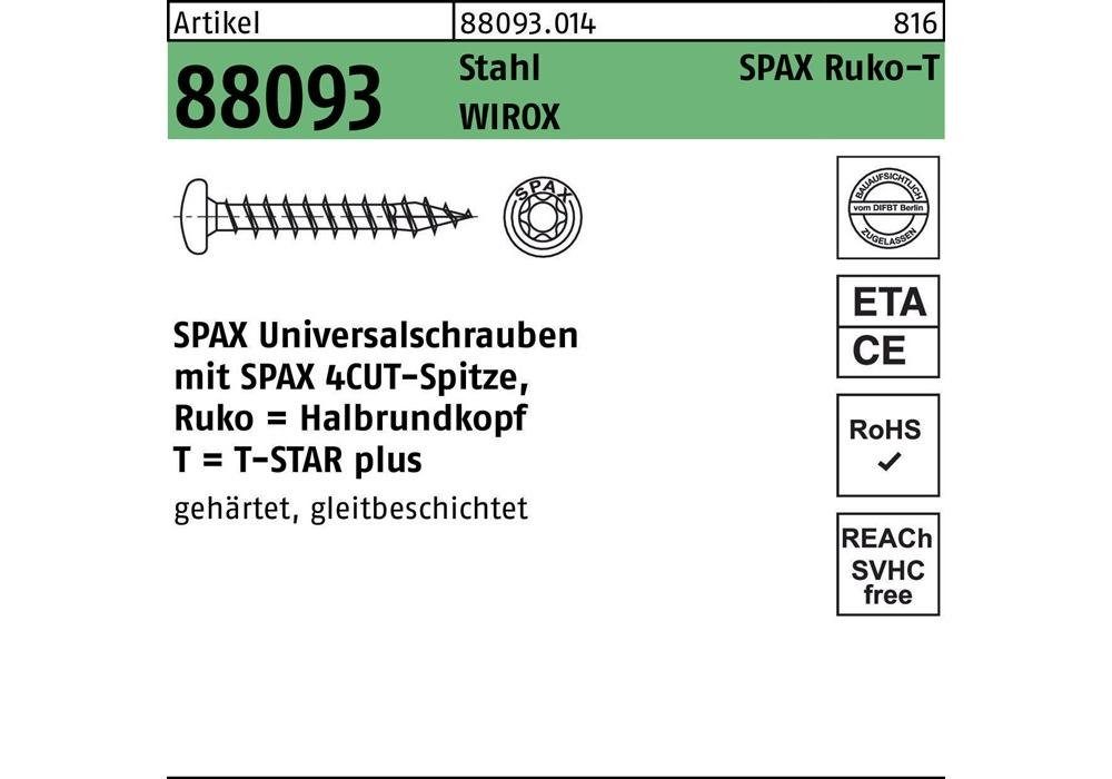 SPAX Senkschraube x m.Spitze/T-STAR 25/22-T20 R Ruko 88093 Stahl Schraube WIROX verzinkt galvanisch 4,5