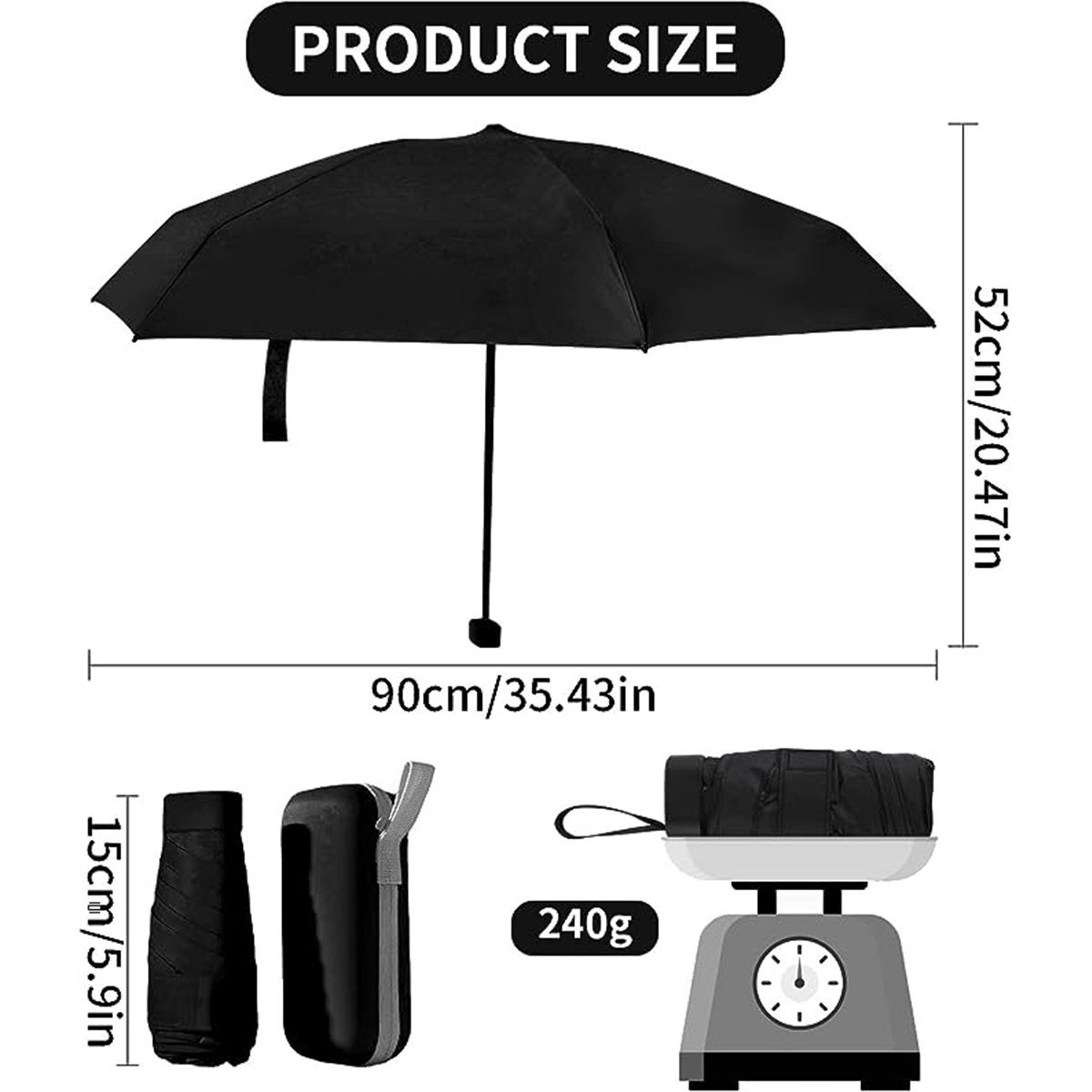 Sturmfest Schwarz Mini Regenschirm 6 XDeer Taschenschirm Taschenregenschirm Regenschirm UV Ultraleicht, Klein Rippen Taschenregenschirm Faltbar Schutz