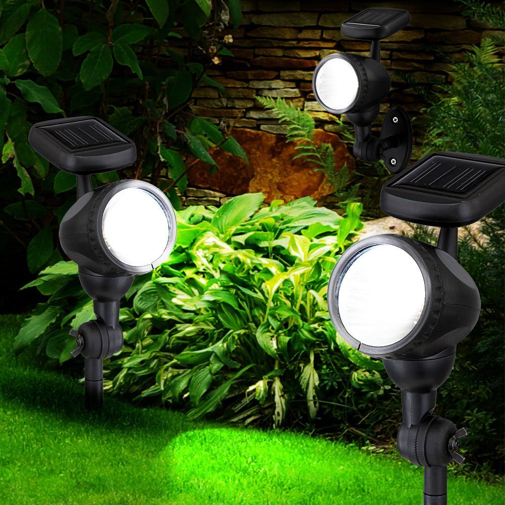 etc-shop Gartenstrahler, LED-Leuchtmittel Leuchten Steck fest Außen Set Spot Strahler Solar LED verbaut, 3er Lampen beweglich