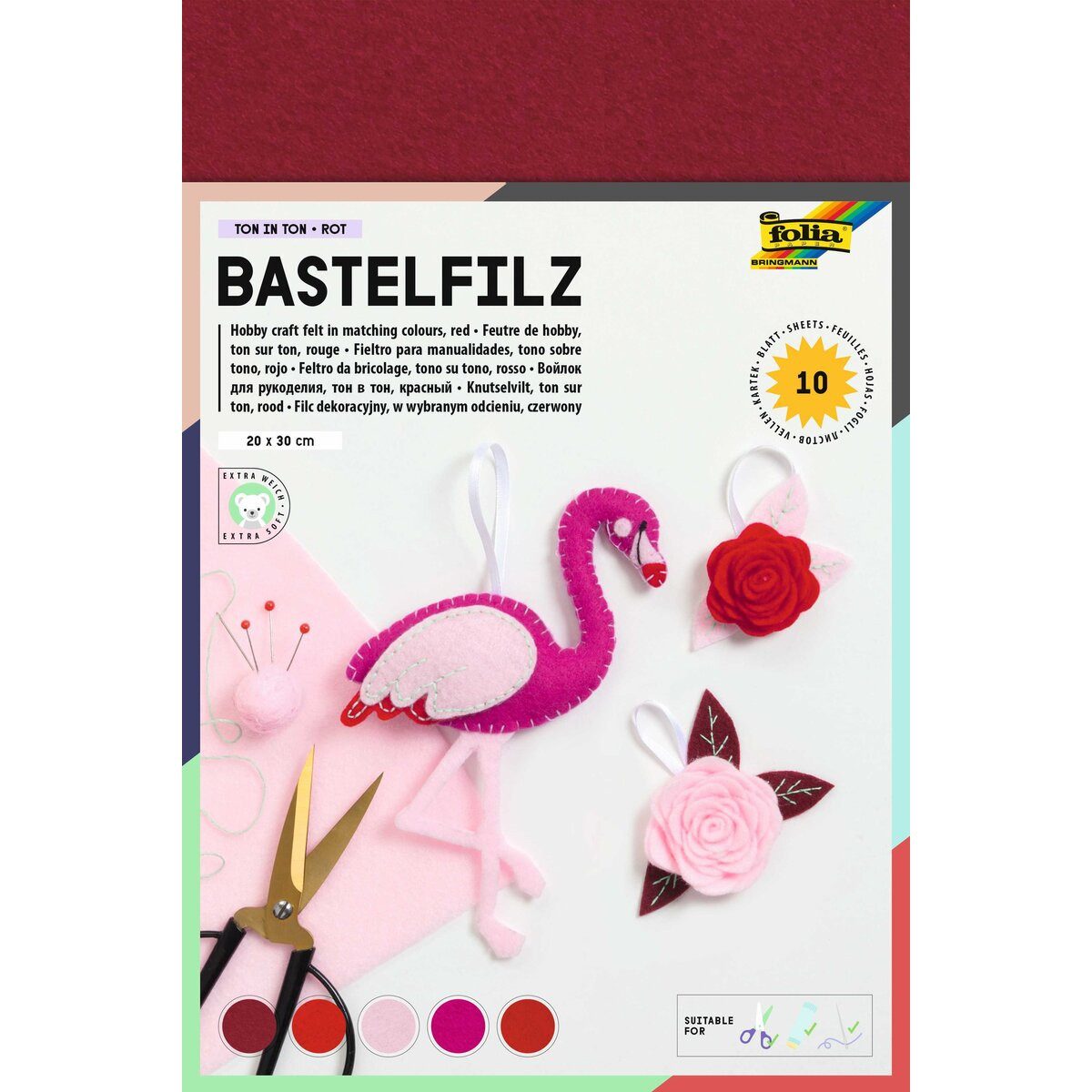Folia Bastelfilz Filz Ton in Ton 20x30cm rot.