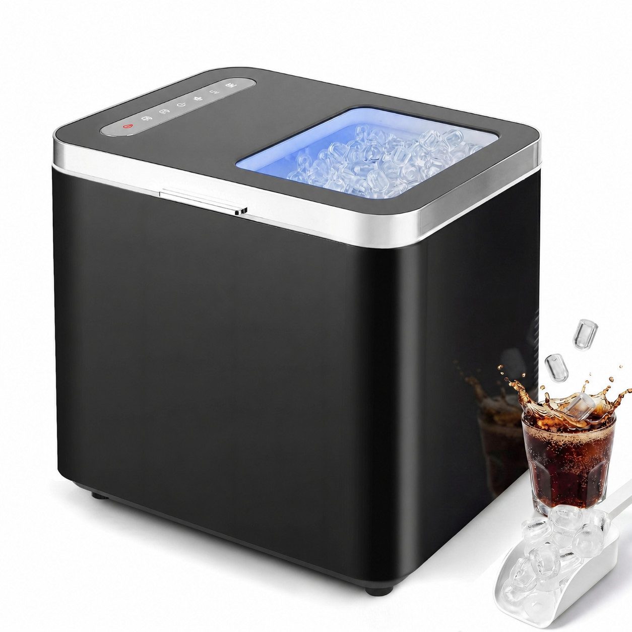 ZMH Eiswürfelmaschine 1,2L Tragbarer Mini Eiswürfelbereiter 14kg/24h Mit Selbstreinigung, Schnelle Eisproduktion, UV-Sterilisation & leiser Betrieb