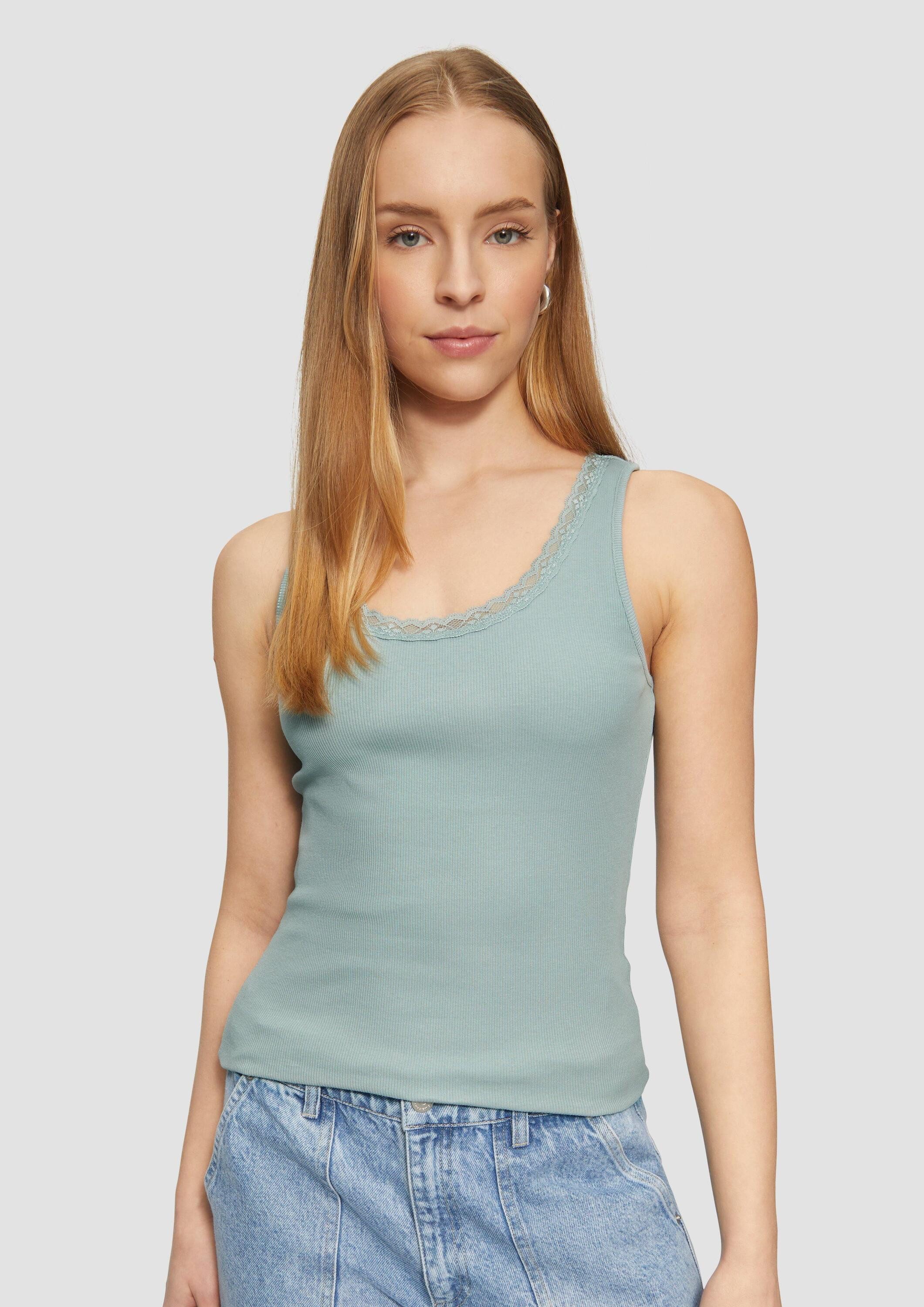 QS Muskelshirt T-Shirt Ripptop mit Spitze am Ausschitt günstig online kaufen