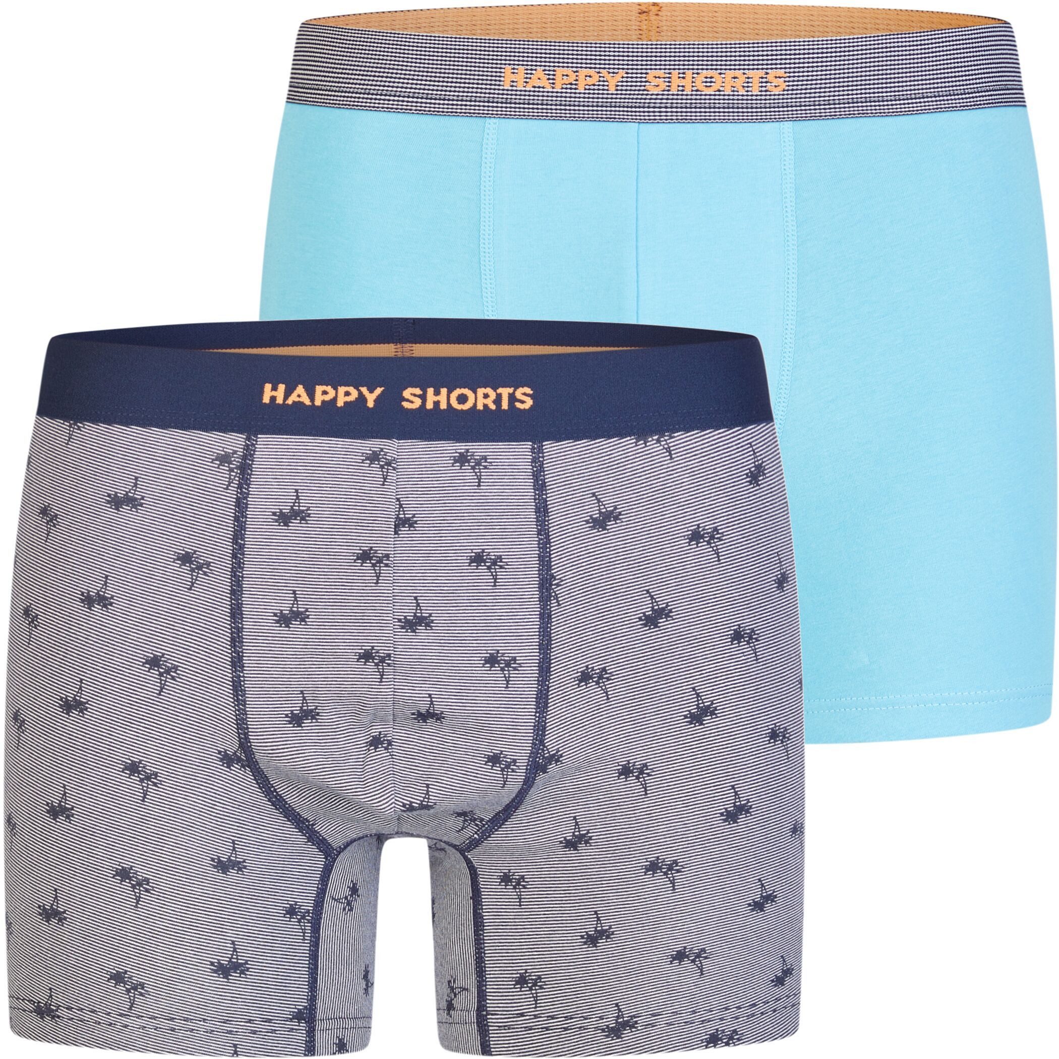 HAPPY SHORTS Trunk 2 Happy Shorts Jersey Trunk Herren Boxershorts Pant Palme - Blau (1-St)