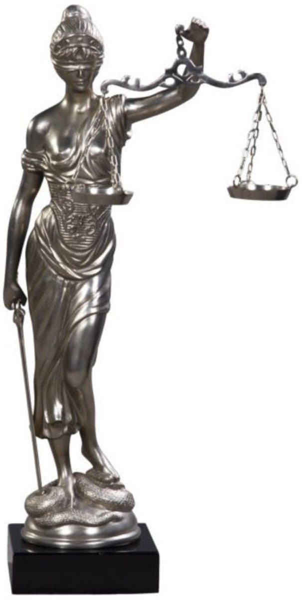 Casa Dekofigur Padrino auf Luxus Silber Bronzefigur 45 x H. 80 Luxus Schwarz x - 25 Justitia Mahagoni / Holzsockel Kollektion cm
