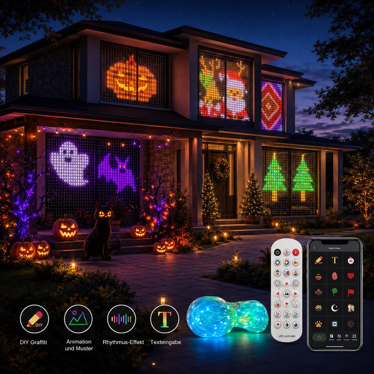 PRIISF LED-Lichtervorhang LED Vorhang RGB, 3M*3M, USB