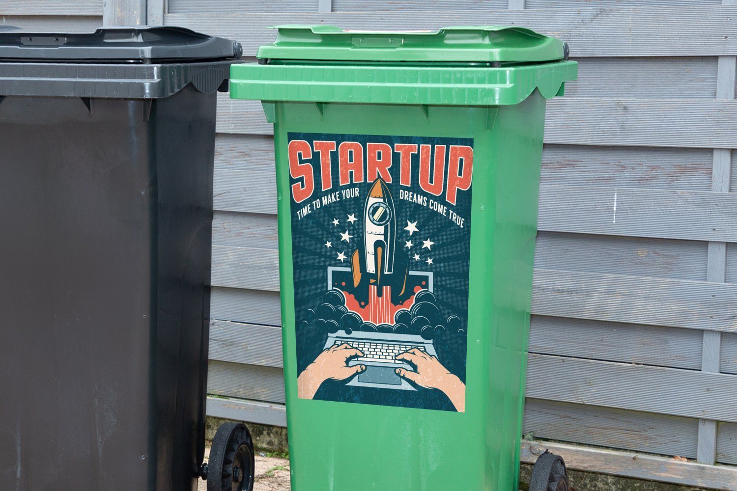 MuchoWow Wandsticker Vintage - - Sticker, Abfalbehälter Container, wahr Rocket (1 - Mülleimer-aufkleber, Träume Mülltonne, Startup, Laptop Quotes Zeit, St), - deine